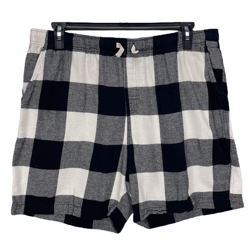 OLD NAVY Men's BUFFALO PLAID SHORTS Black White DRAWSTRING Size XL